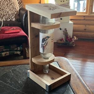 New: Cedar Bird Feeder with Wine Bottle - Natural Wood